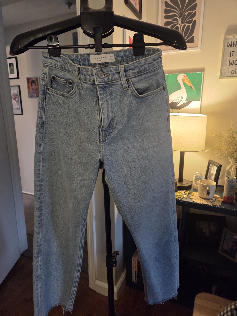 Topshop Women's Light Blue High-Rise Straight Jeans